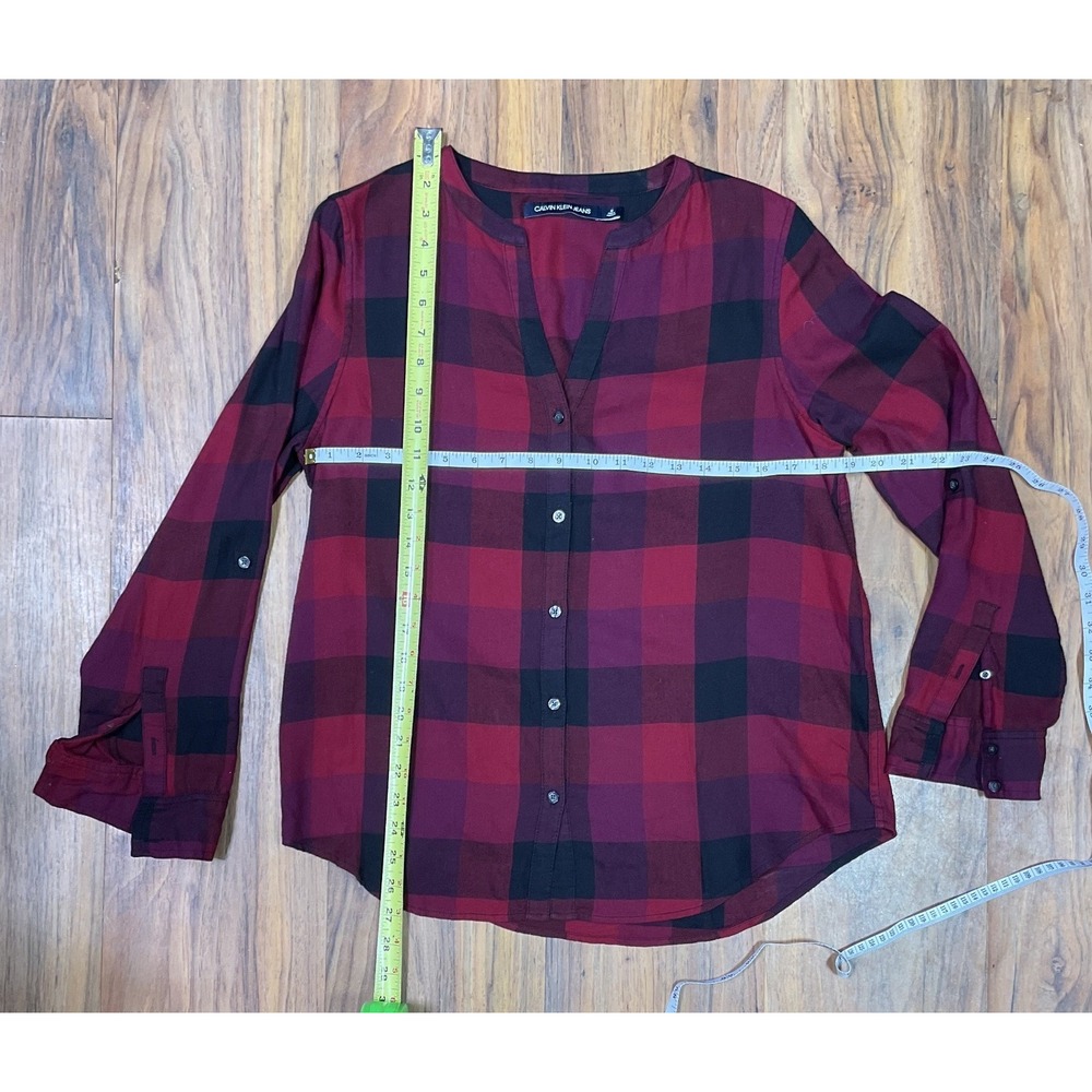 Calvin Klein Jeans Plaid Button Down Shirt M Red Black Buffalo Check Roll Tab - Picture 5 of 7